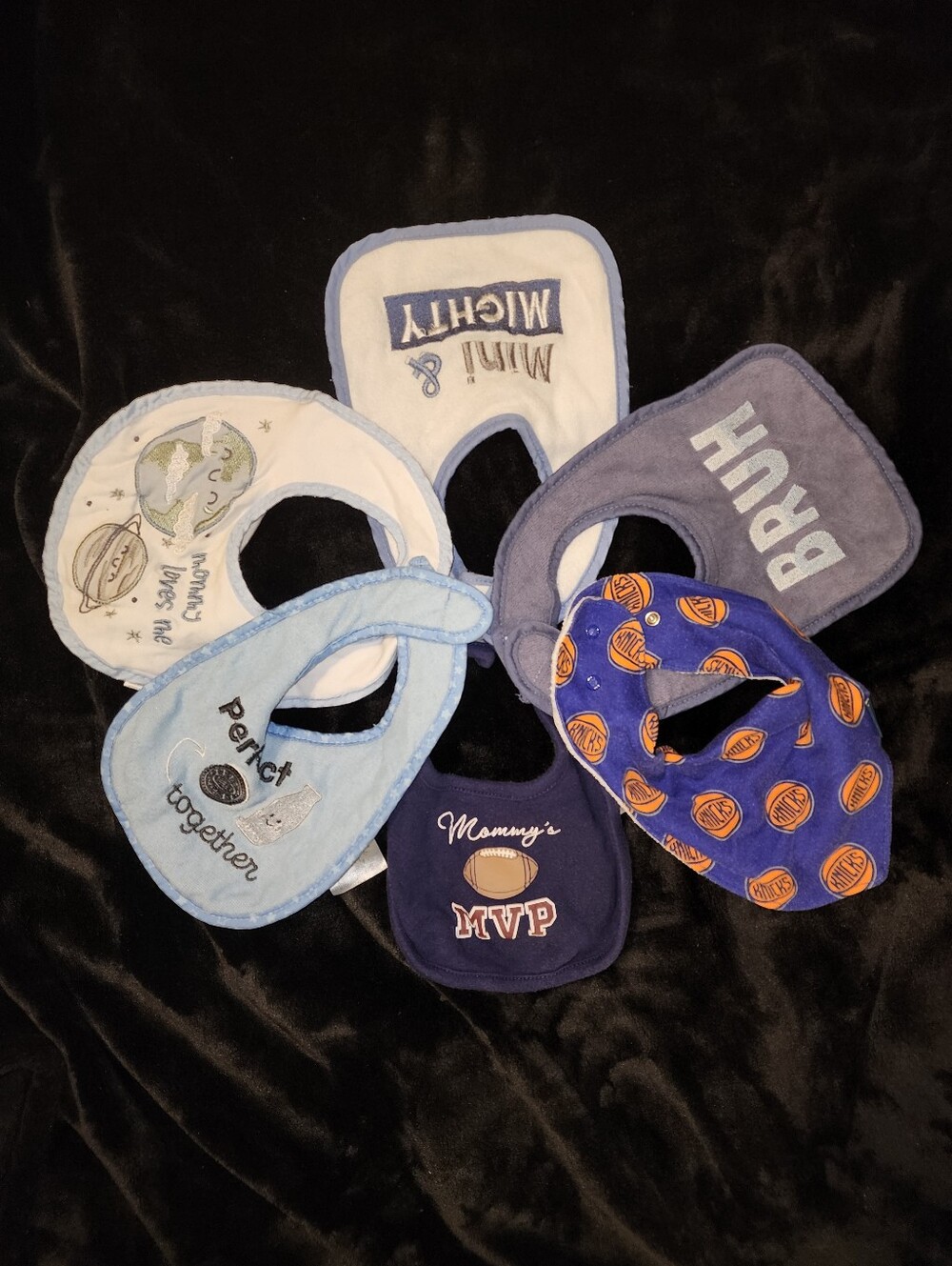 33 Baby Bibs. Baby Boys Navy and Light Blue Sports Bib Set
